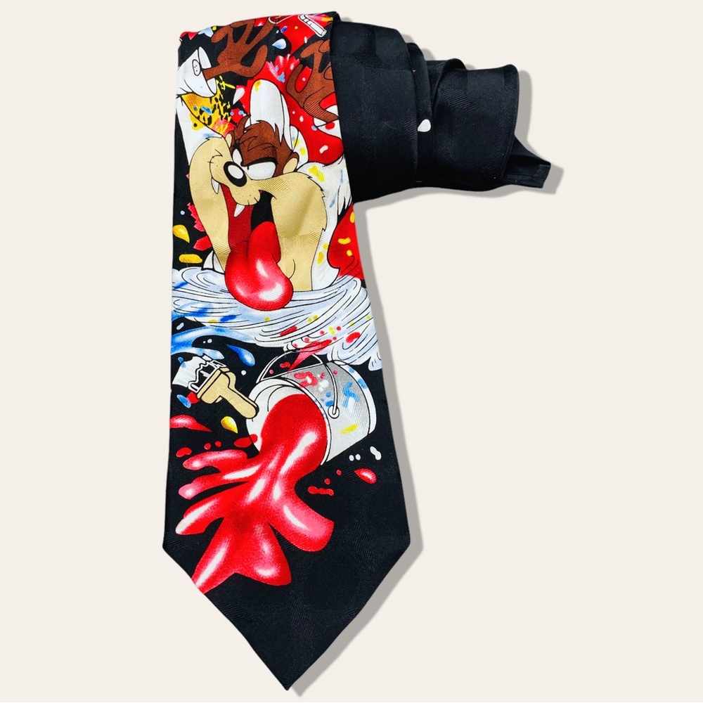 Vintage Tazmanian Devil Silk Tie Paint Splatter Looney Tunes Taz Art to Wear